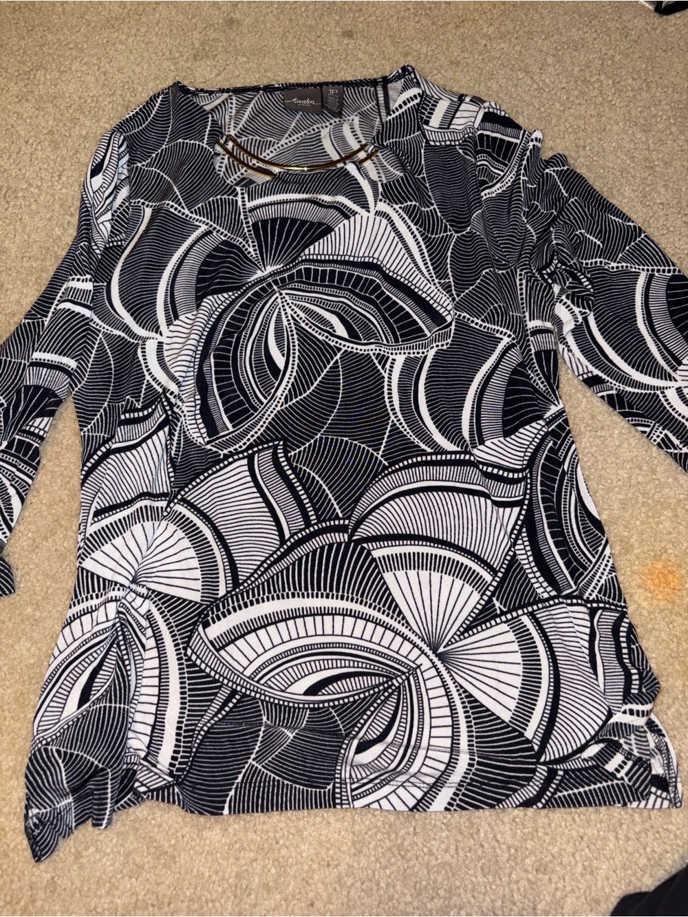 Travelers By Chicos Womens Shirt Sz 1p Butterfly Hardware Neck Tunic 3/4 Sleeve